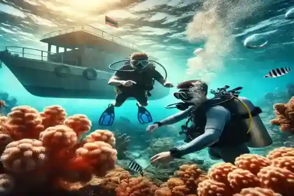 Scuba diving student practicing skills