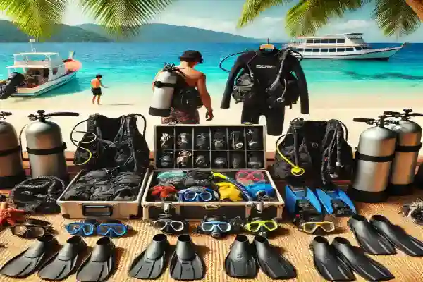 Scuba diving equipment setup