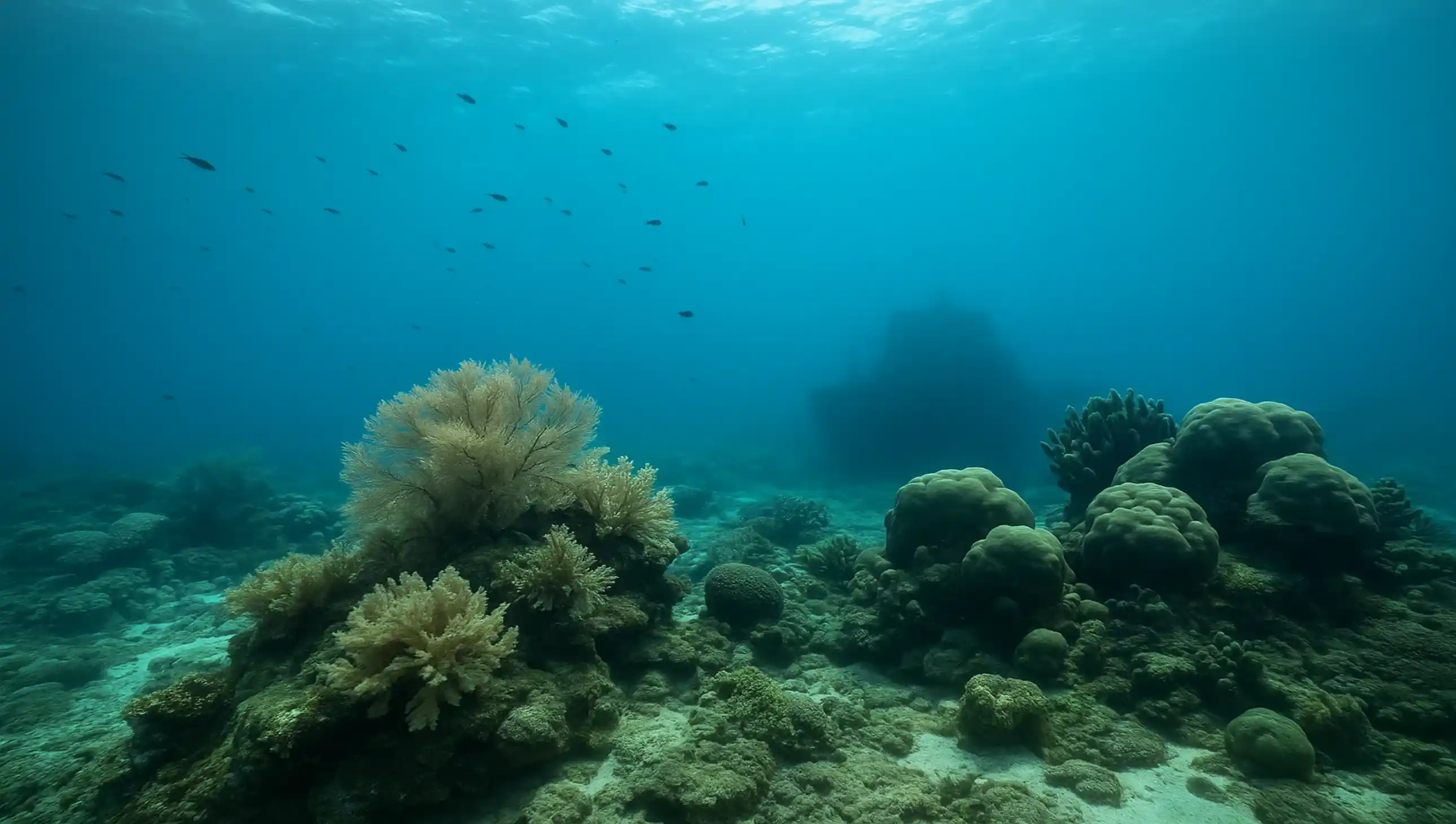 Underwater coral reef landscape in Koh Chang with tropical fish